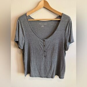 American Eagle Outfitters Black and White Striped Short Sleeve Top